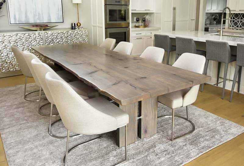 Dining Table Live Edge Oak Urban Gray Finish Cantilever Chairs