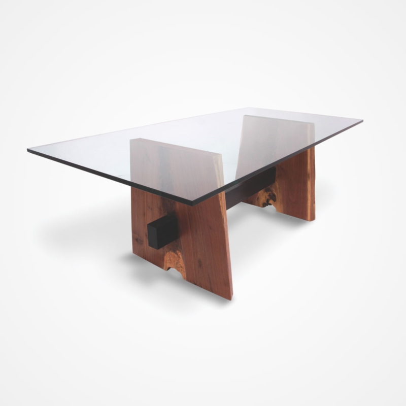 Dining Table Live Edge Slab Pedestals Glass Top Walnut Organic Modern