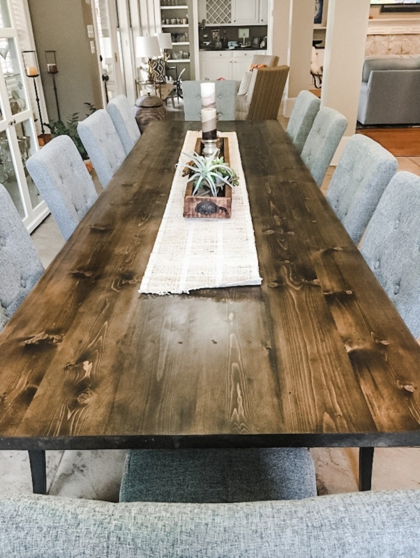 Dining Table Long Rectangular Profile Dark Stained Modern Farmhouse
