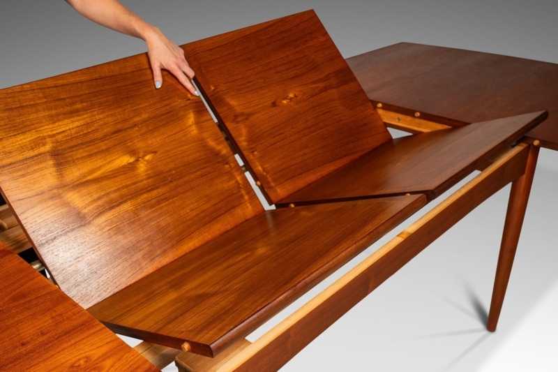 Dining Table Mid Century Teak Double Butterfly Leaf Tapered Legs