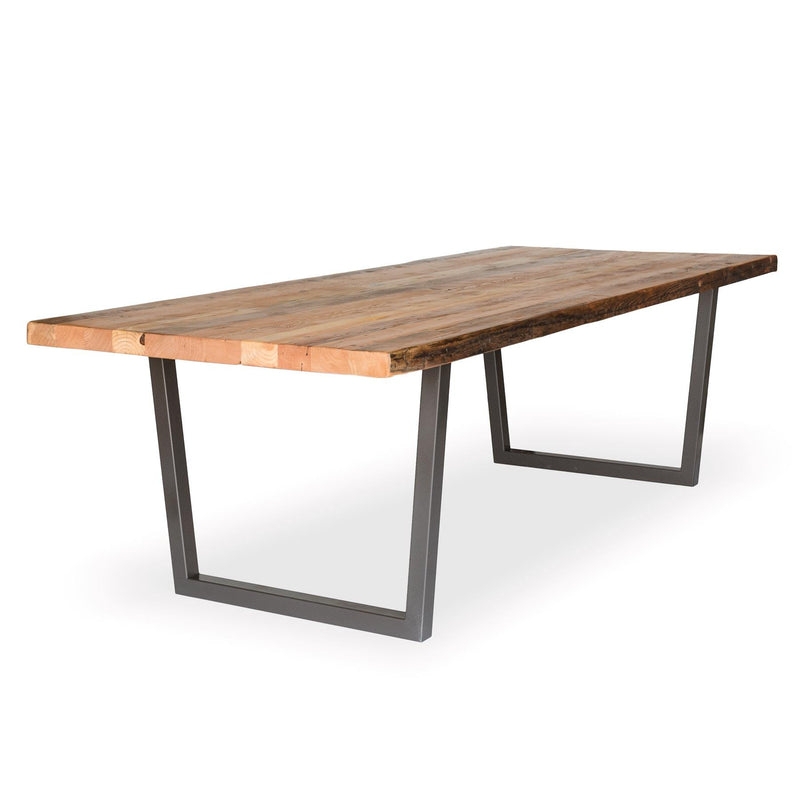 Dining Table Modern Industrial Thick Wood Top Charcoal Metal Open Base