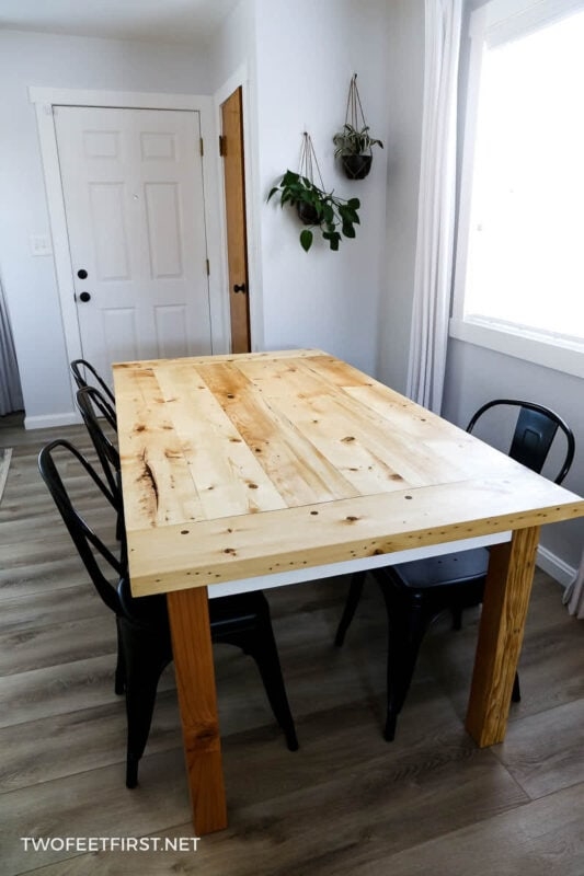 Dining Table: Reclaimed Look Top with White Apron and Industrial Chairs
