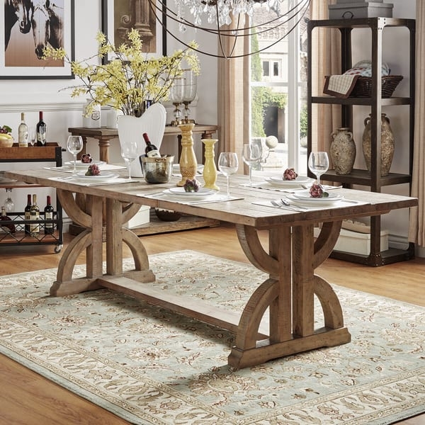 Dining Table Reclaimed Pine Trestle Base with Circular Leg Accents