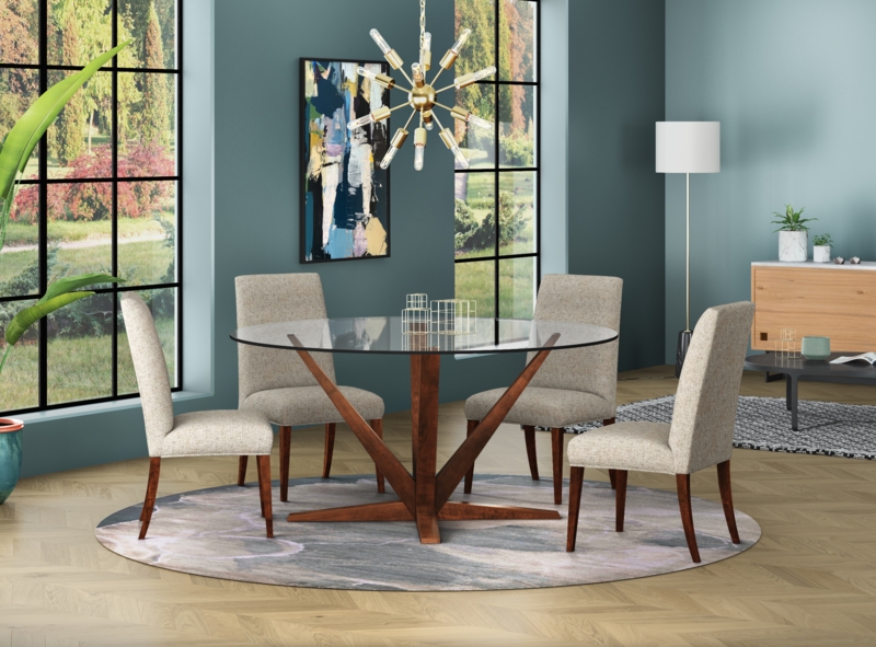 Dining Table Round Glass Top Starburst Base Mid Century Walnut