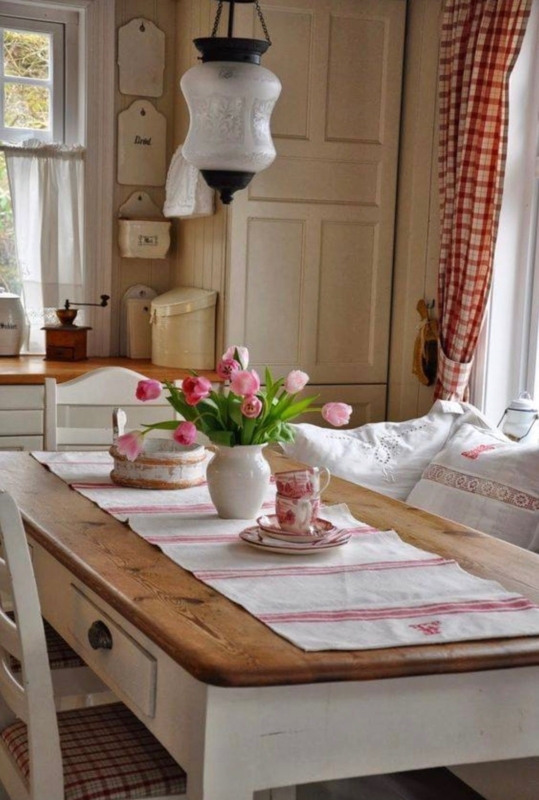 Dining Table Rustic Cottage Style with Painted Base and Natural Wood Top