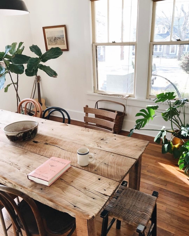 Dining Table Rustic Plank Top with Visible Saw Marks Distressed Oak