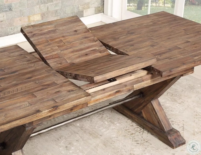 Dining Table Rustic X-Base Metal Stretcher Distressed Plank Top