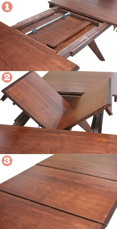 Dining Table Self Storing Leaf Cherry Brown Metal Glides Satin Finish