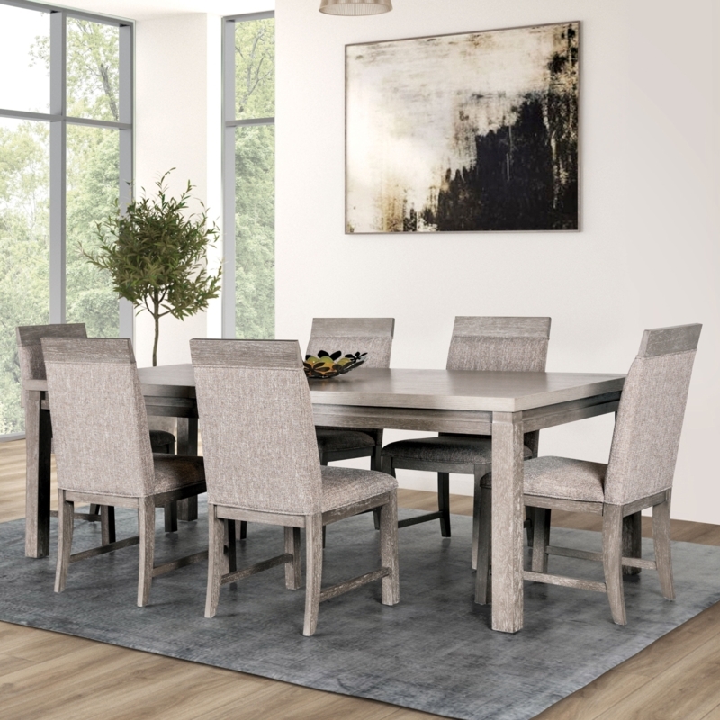 Dining Table Set Stone Gray Upholstered High Back Chairs