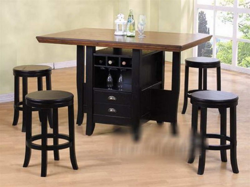 Dining Table Set with Storage Pedestal and Two-Tone Black Finish