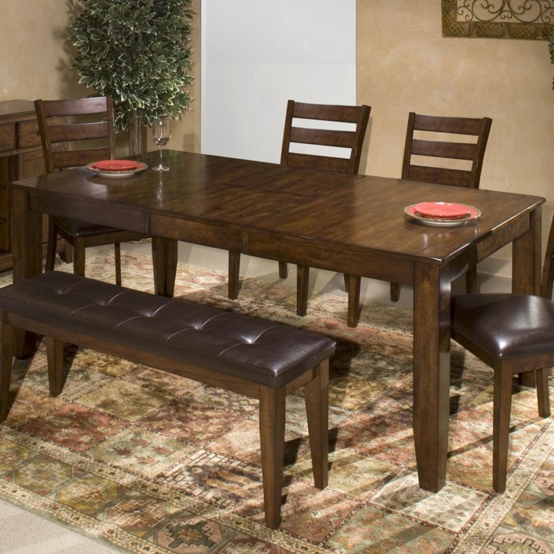 Dining Table Set with Tufted Bench Espresso Brown Ladder Back Chairs