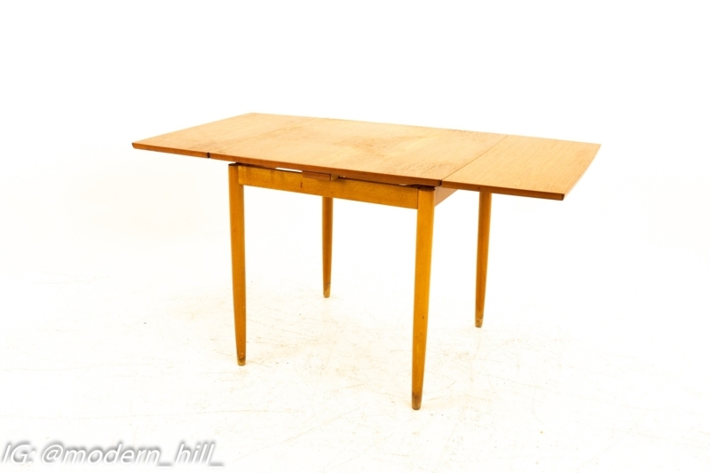 Dining Table Small Wood Kitchen Compact Footprint Tapered Legs Teak
