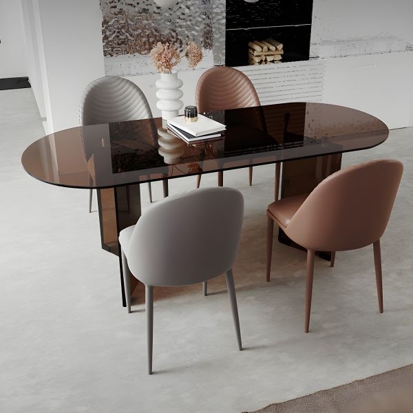 Dining Table Smoked Tinted Glass Double Pedestal Slab Base