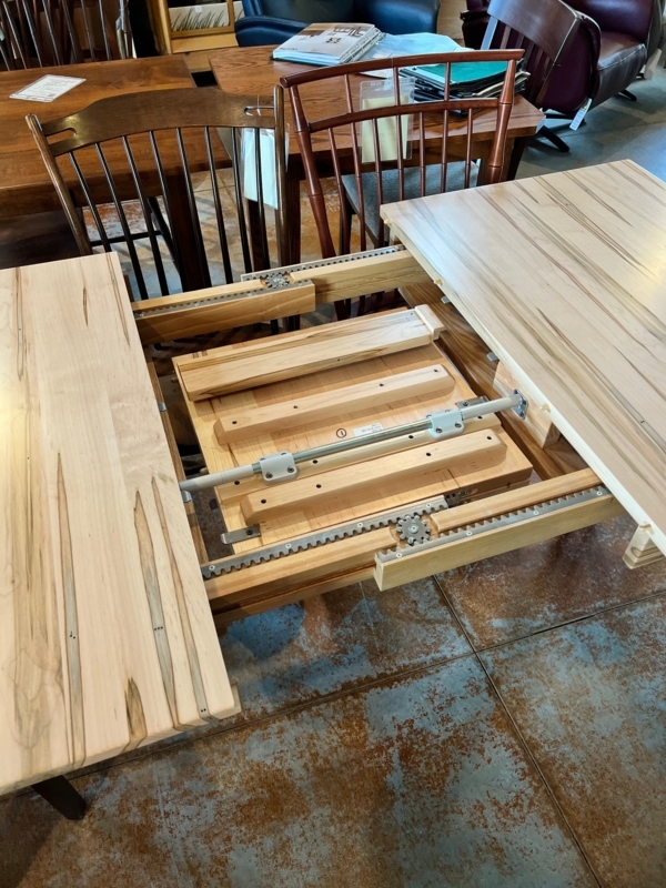 Dining Table Spalted Wood Top Gear Slide Mechanism Pale Honey Finish