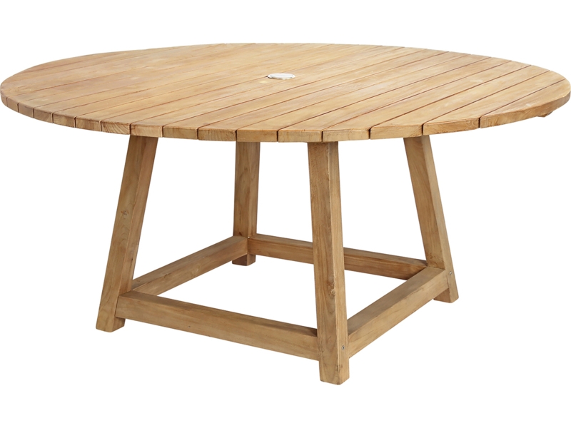 Dining Table Teak Wood Slatted Top Splayed Legs Rustic Stretcher