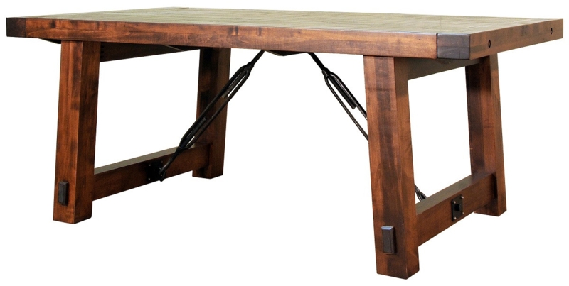 Dining Table Turnbuckle Trestle Base Thick Top Metal Corner Accents