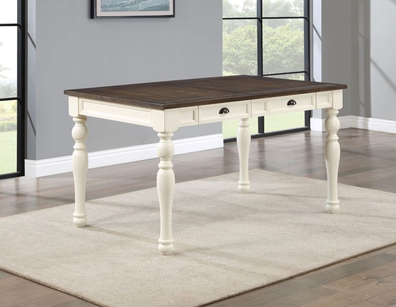 Dining Table Two Tone Finish with Turned Legs and Cup Pulls