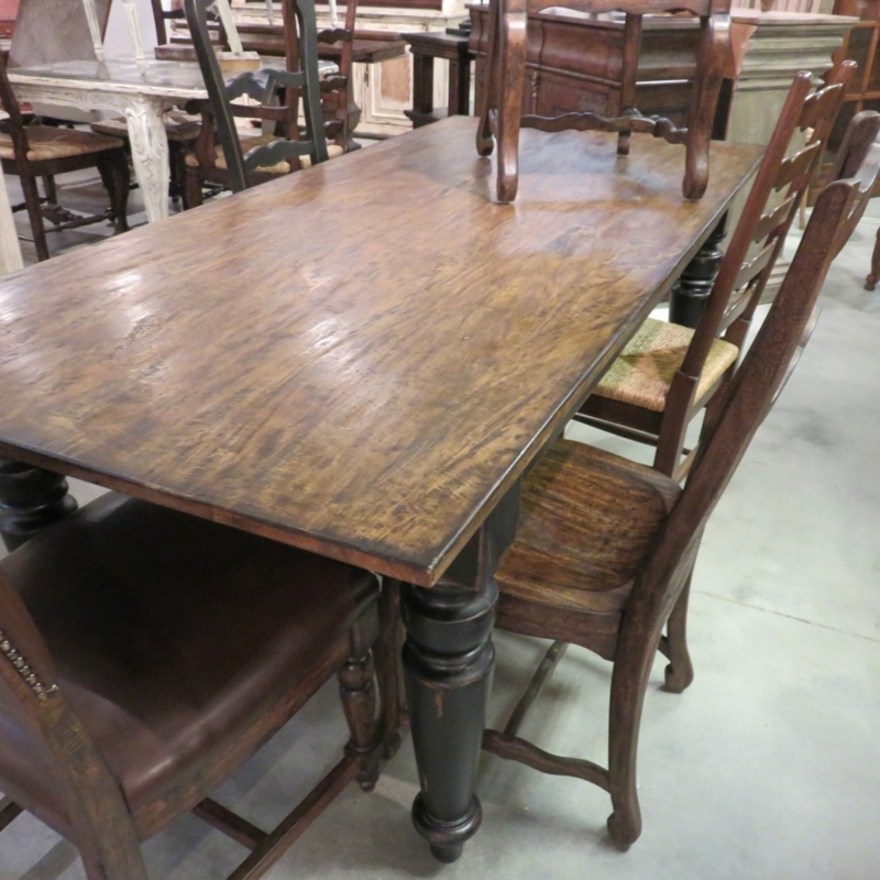 Dining Table Vintage Country Reclaimed Wood Distressed Black Turned Legs