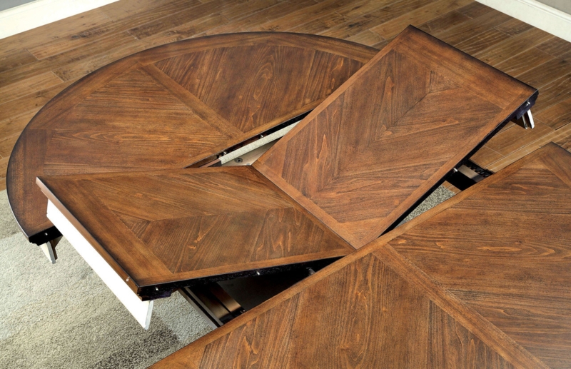 Dining Table Walnut Sunburst Grain Butterfly Leaf Expandable Transitional