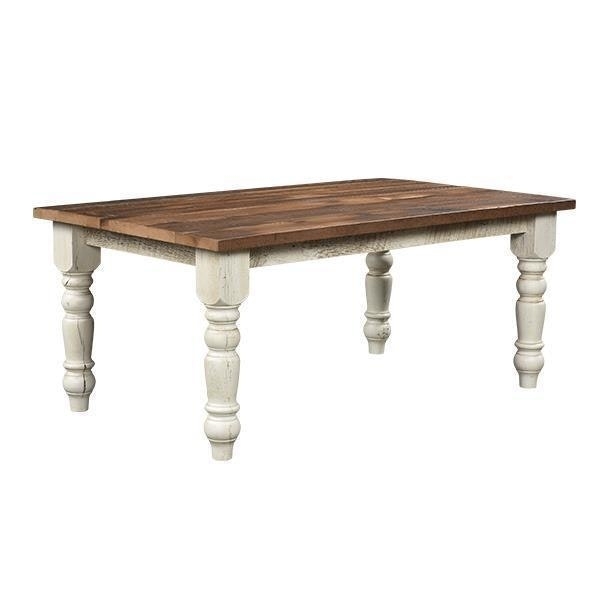 Dining Table Whitewashed Base Turned Legs Walnut Brown Plank Top