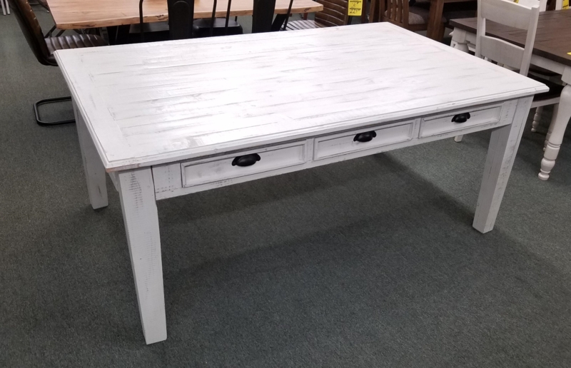 Dining Table Whitewashed Finish with Bin Pulls and Planked Top
