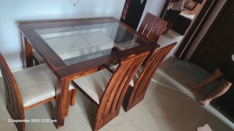 Dinning Table Wood Dining Table With Glass Top JNW DT Crystal Dining Table  Base Teakwood Top