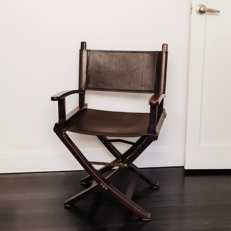 Director Chair Dark Mahogany Finish Curved Armrests Brass Safari