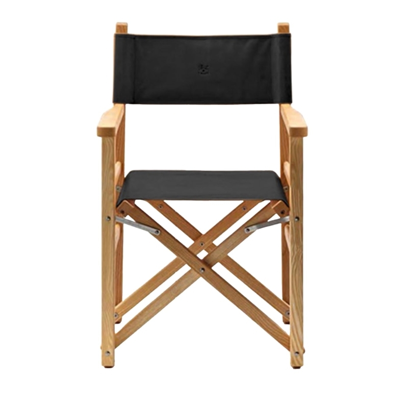Director Chair Light Oak Wood Matte Black Leather Like Wide Armrests