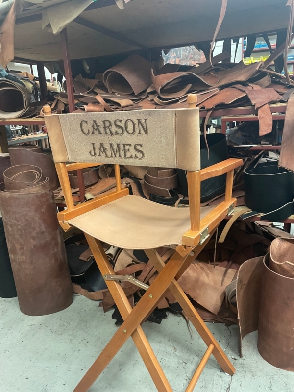 Director Chair Western Typography Honey Wood Frame Tan Leather Folding