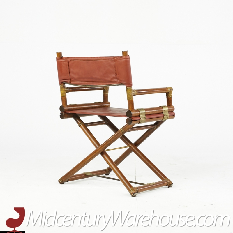 Directors Chair Bamboo Frame Rust Red Leather Like Rawhide Wraps