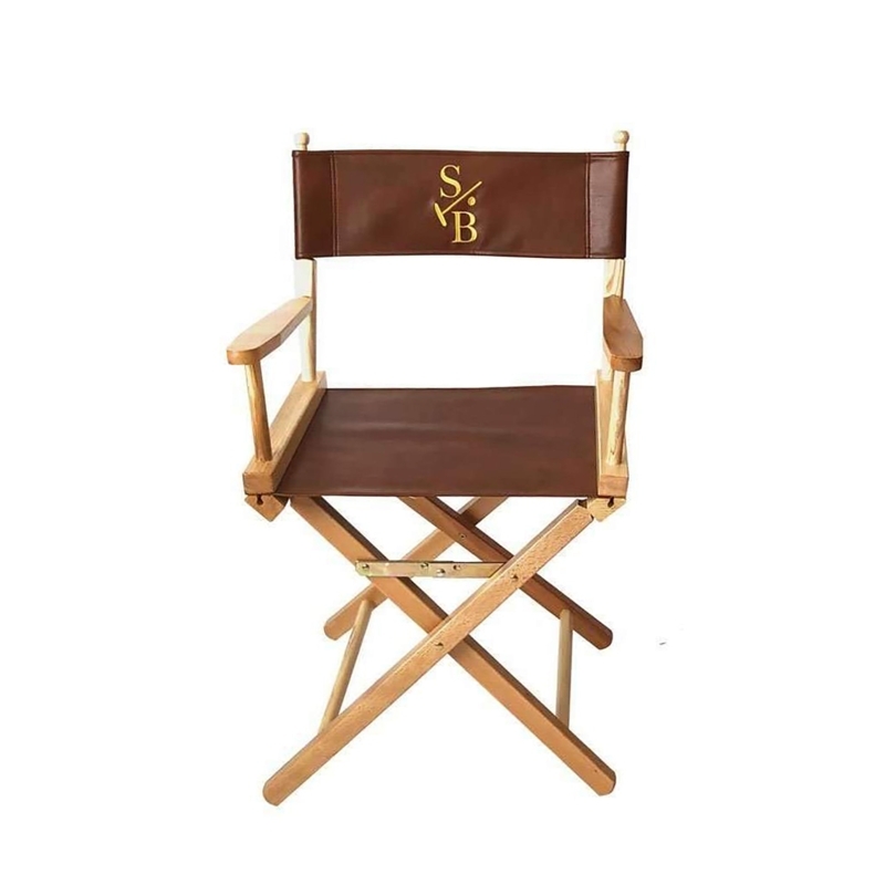 Directors Chair Bar Height Embroidered Logo Wood Leather Like Folding