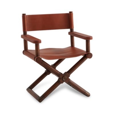 Directors Chair Campaign Silhouette Cognac Leather Walnut Tone Wood
