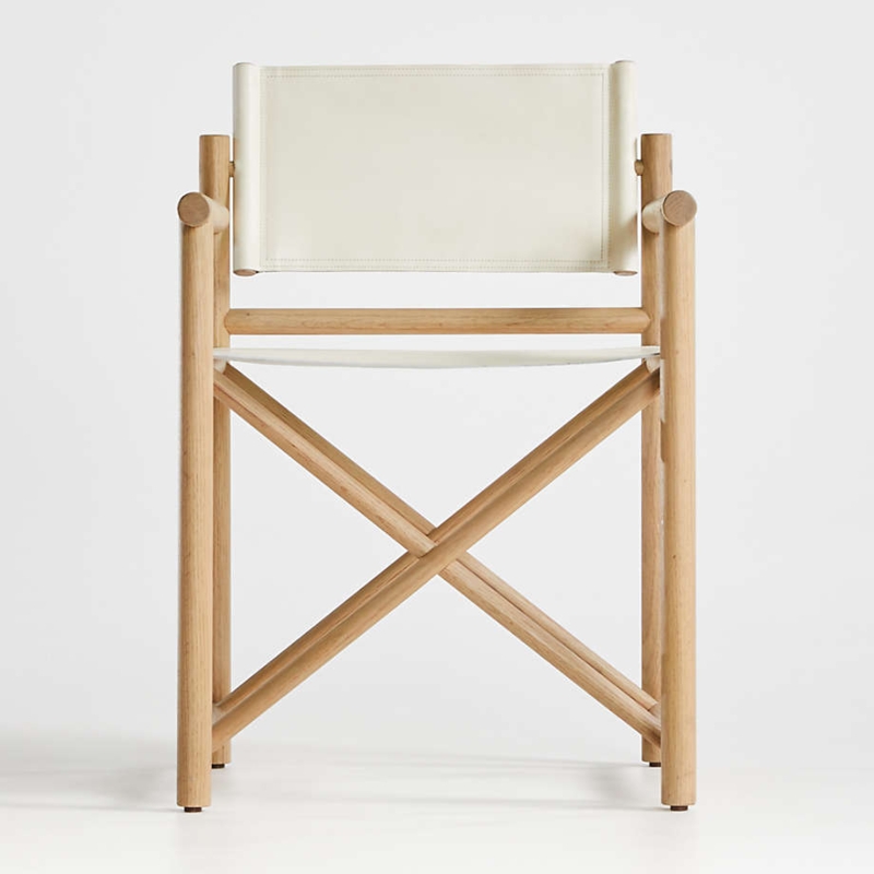 Directors Chair Cream White Leather Like Cylindrical Wood Frame Modern