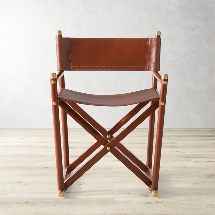 Directors Chair Mahogany Frame Camel Leather Brass End Caps Campaign