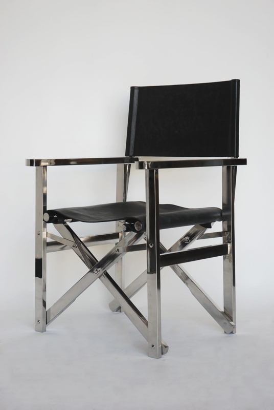 Directors Chair Polished Chrome Frame Matte Black Square Armrests