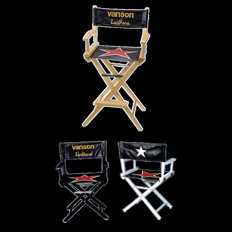 Directors Chair Star Seat Graphic Black Leather Like Wood Frame Tall