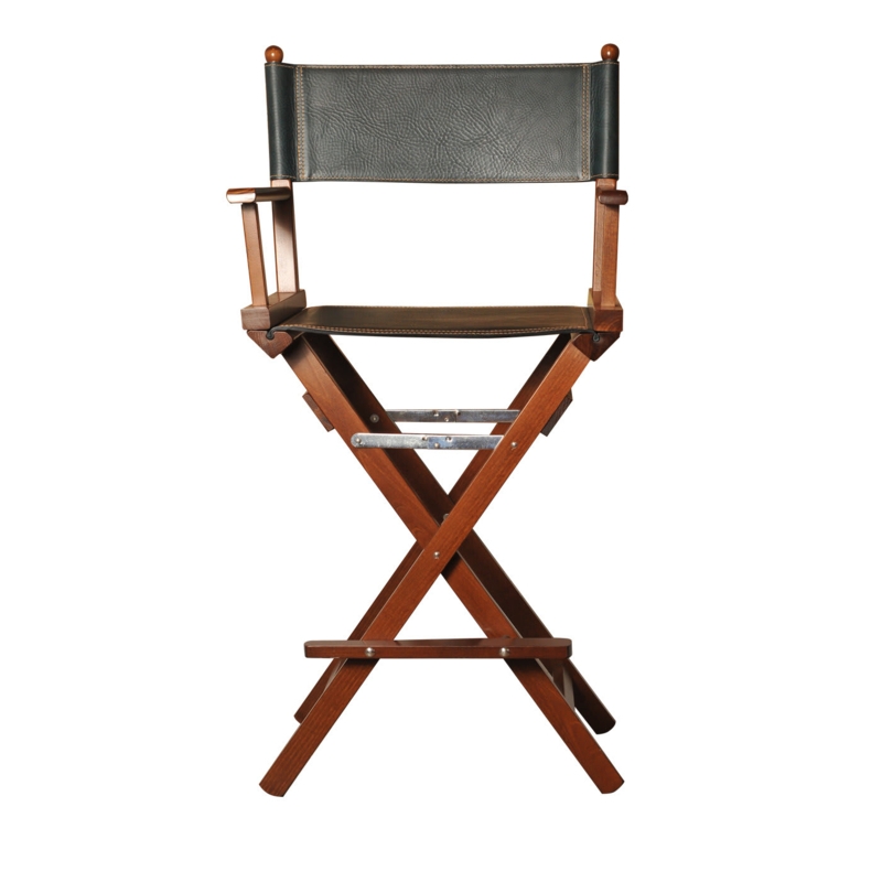 Directors Chair Tall Profile Black Pebbled Leather Contrast Stitching