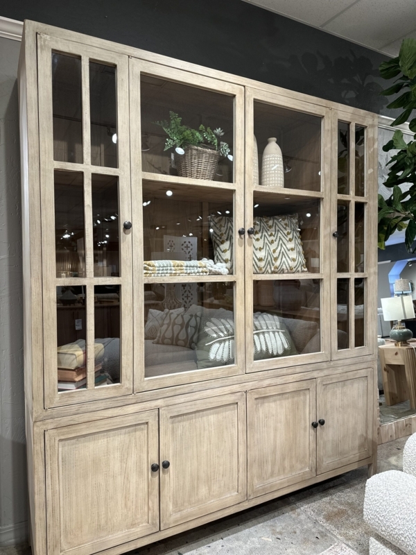 Display Cabinet Cream Whitewashed, Windowpane Muntins, Eight Door Design