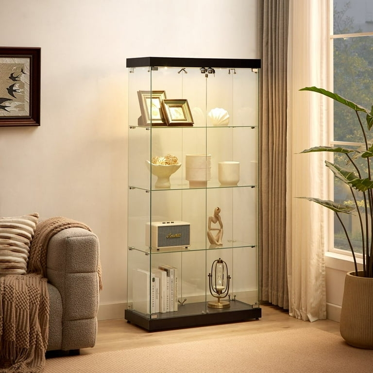 Display Cabinet Frameless Glass Floor Standing Integrated Lighting