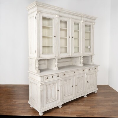 Display Cabinet French Country Whitewashed, Turned Columns, Bun Feet