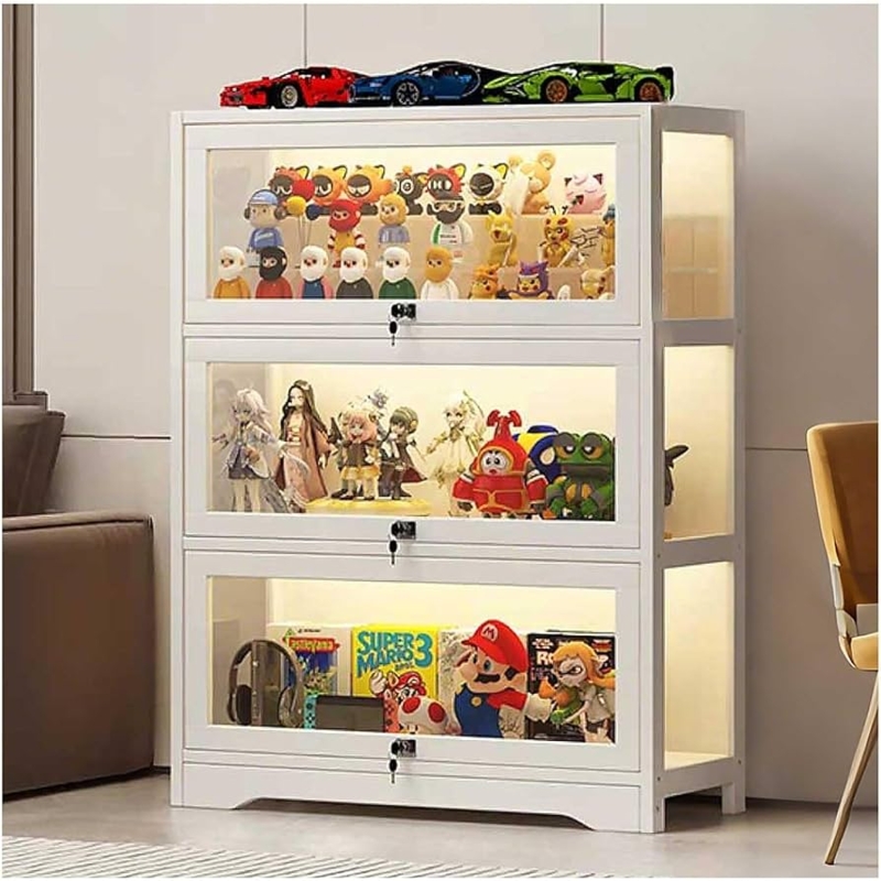 Display Cabinet White Three Tier with Integrated Warm Lighting