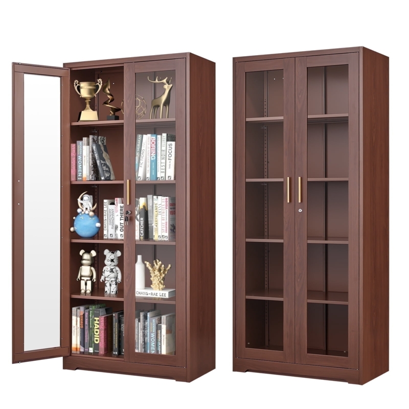 Display Cabinet with Mahogany Metal Frame and Locking Glass Doors