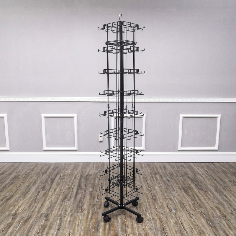 Display Rack with Rotating Frame, Matte Black Multi-Tier Wire Spinner