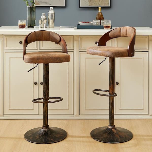 Distressed Bronze Base Stool, Curved Open Back & Swivel Seat.