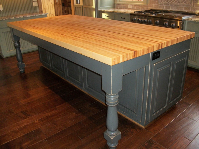 Distressed Charcoal Kitchen Island with Seating Overhang & Outlet