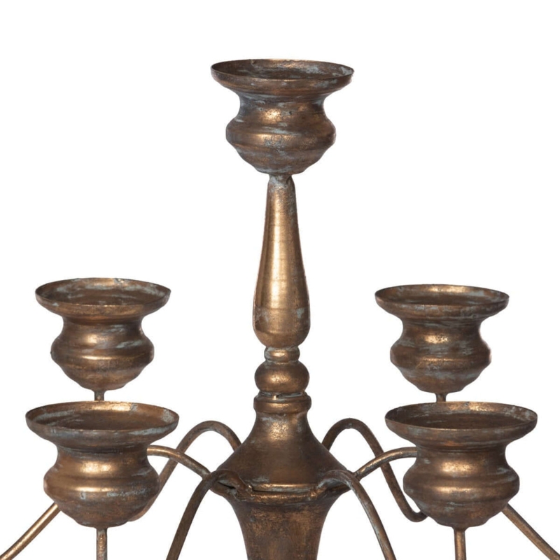 Distressed Iron Candelabra with Bronze Patina and Verdigris Accents