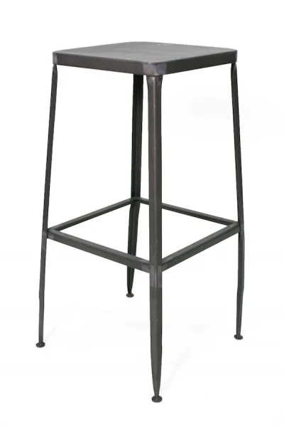 Distressed Metal Bar Stool Charcoal Grey Square Seat Utilitarian
