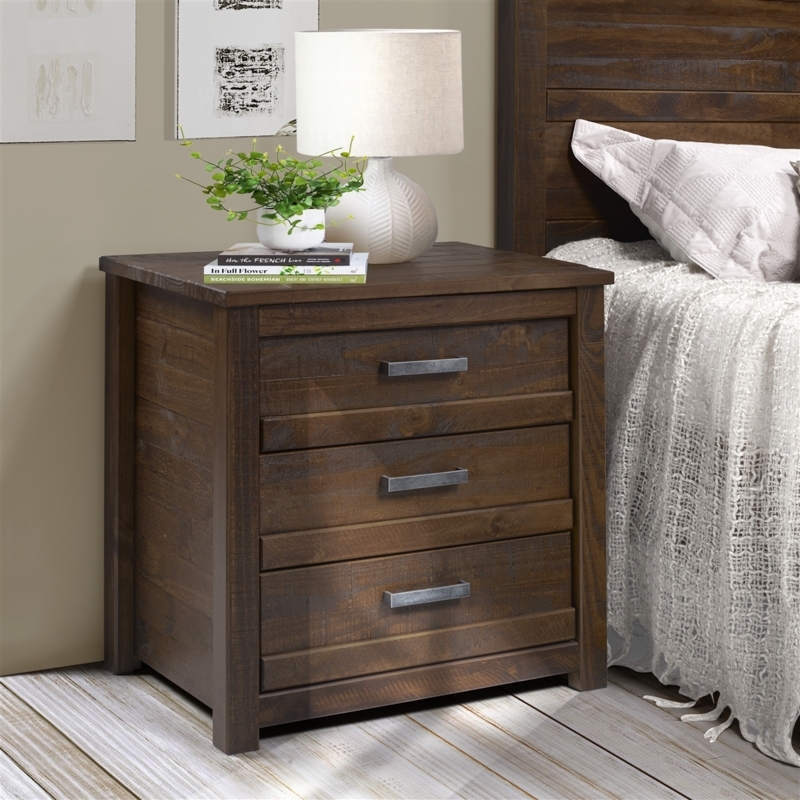 Distressed Walnut Nightstand: Rustic Chest with Pewter Bar Pulls