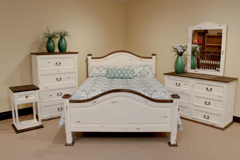 Distressed White Bedroom Set with Open Frame Nightstand