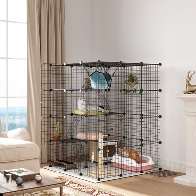DIY Modular Cat Cage Four Tier Matte Black Grid Frame